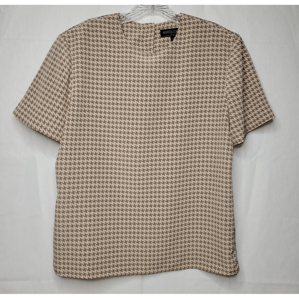 Vintage Women's Kasper & Company Houndstooth‎ Short Sleeve Top/Blouse